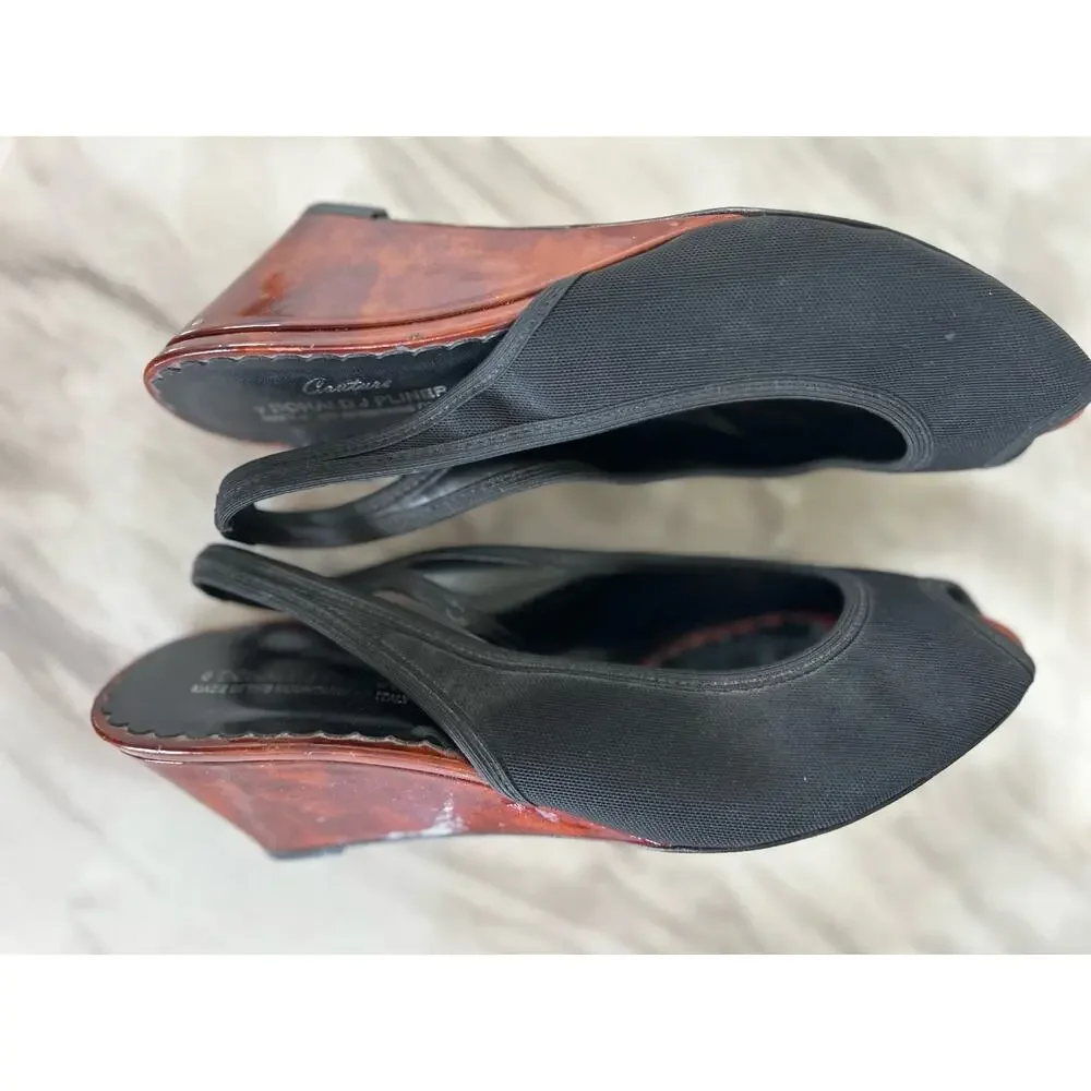 Donald J. Pliner Black Fabric & Tortoiseshell Slingback Wedges